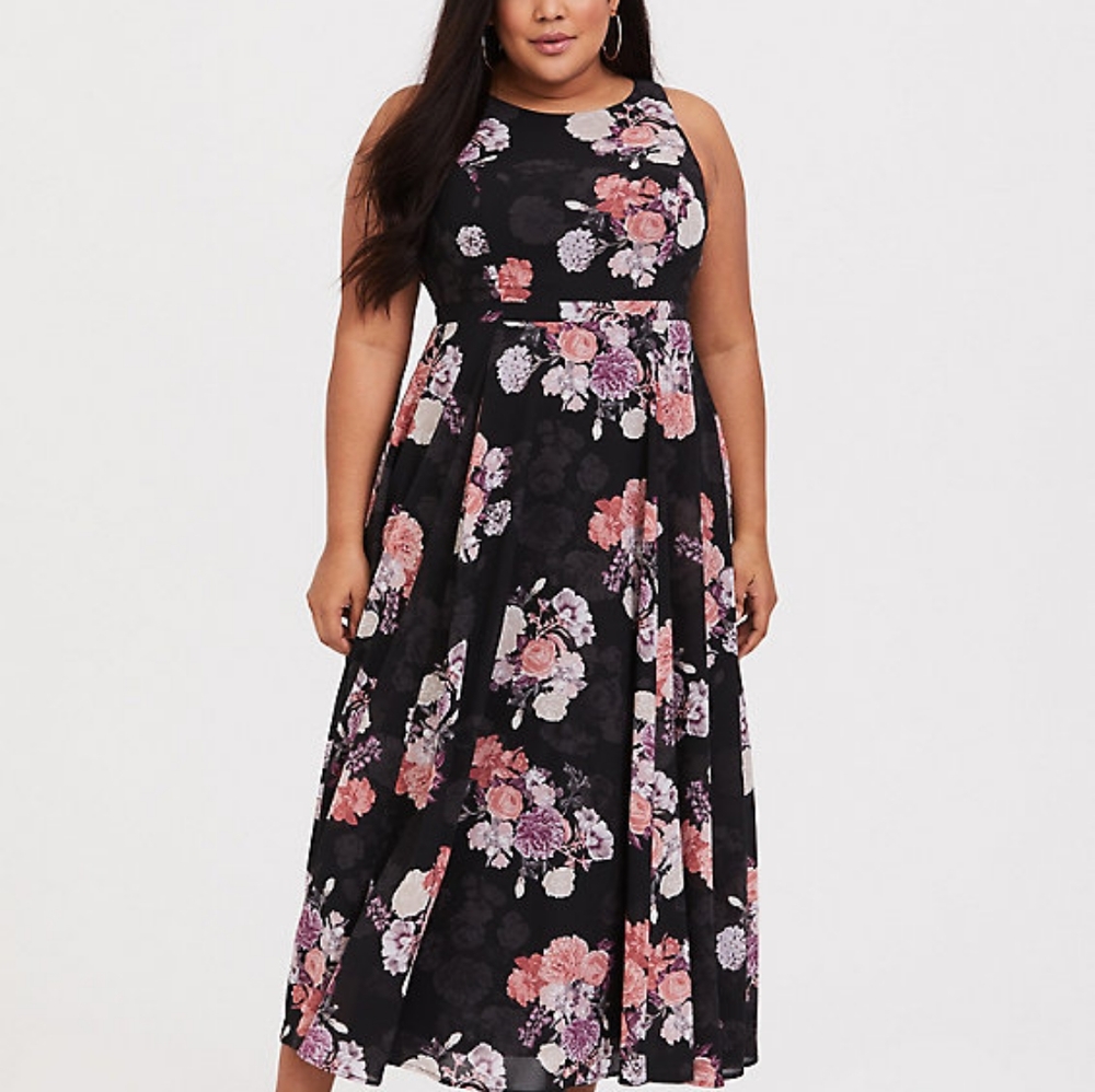 Torrid plus size 24 BLACK FLORAL MAXI DRESS